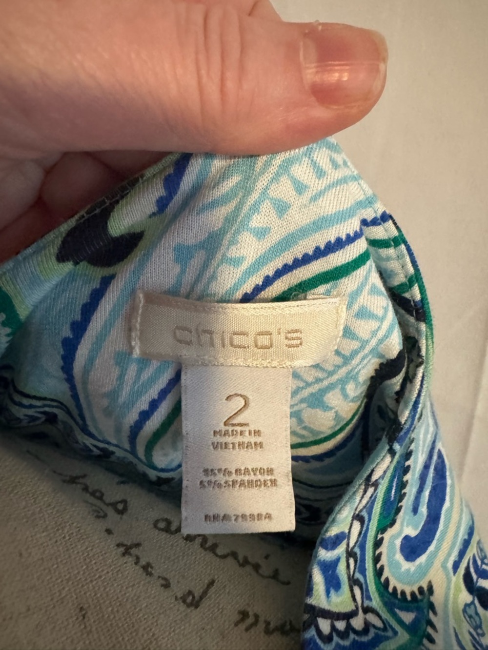 Chicos Blue Paisley Scoop Neck Women's Top - Picture 2 of 2